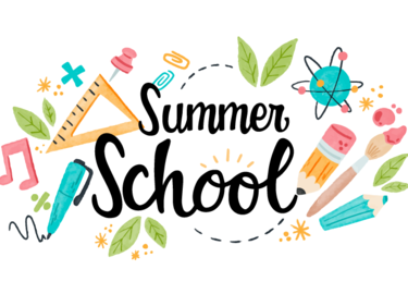 Graphic with words Summer School in bright colours